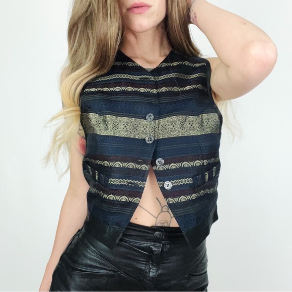 Vintage Jackets & Blazers - Vintage Brocade Vest | Size XS